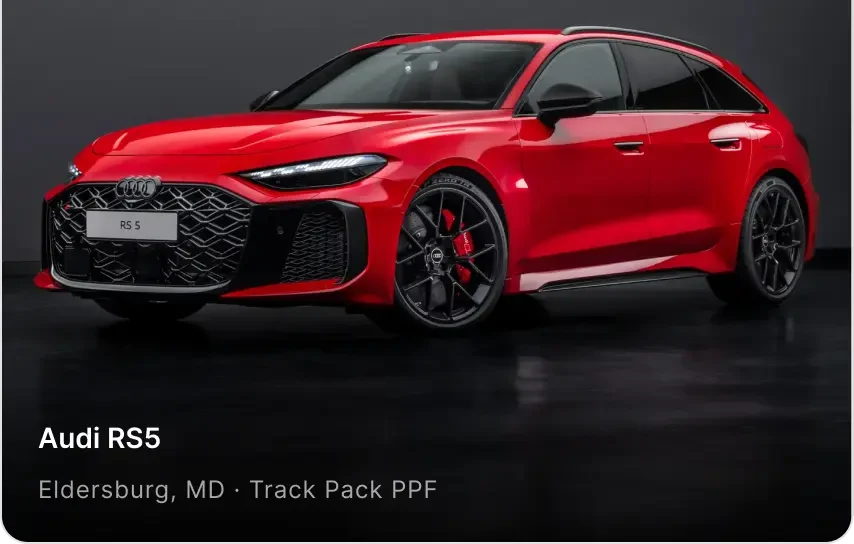 Full front PPF — Audi RS5 with full front-end paint protection film.