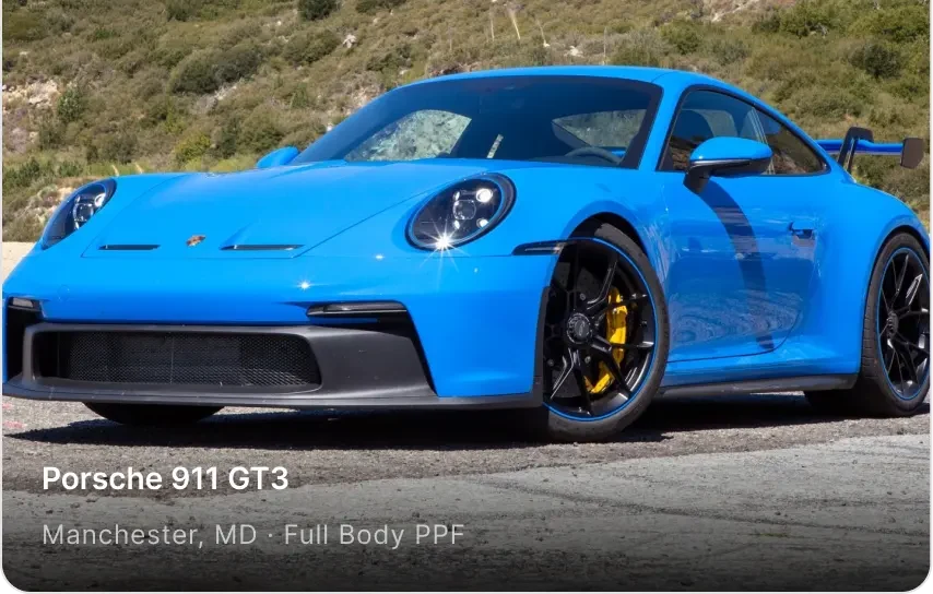 Partial front PPF — Porsche 911 with hood and fender film coverage.